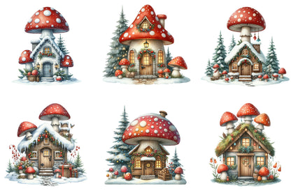 29 Christmas Mushroom House Clipart Bundle