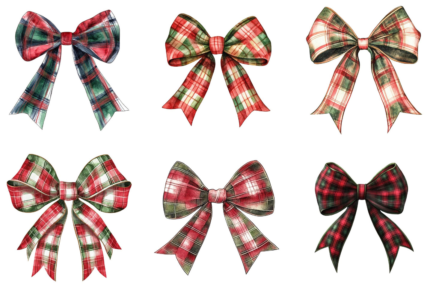 26 Christmas Plaid Bow Clipart Bundle