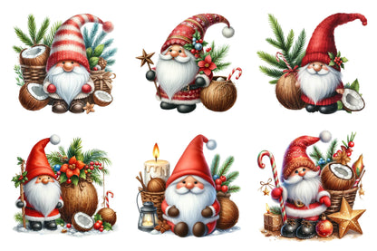 Christmas Coconut Gnome Clipart Bundle 24 Holiday Gnome PNG Designs