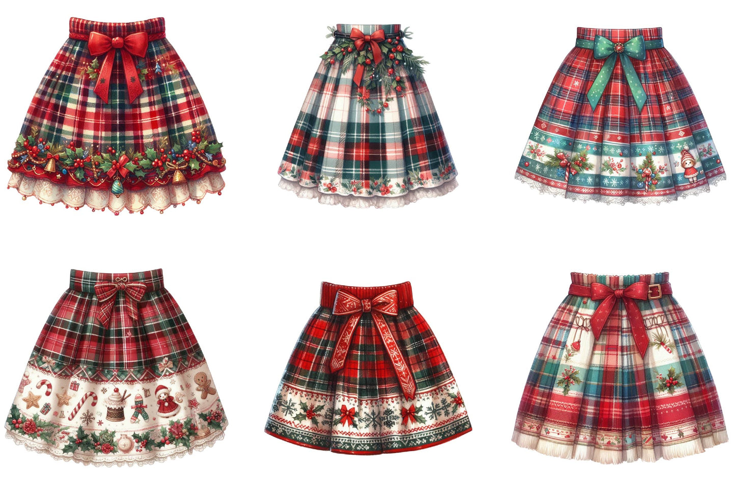 31 Christmas Plaid Skirt Clipart Bundle