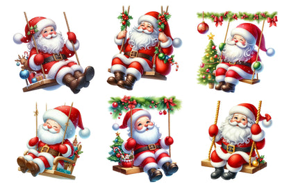 Christmas Santa Swing Watercolor Clipart PNG Bundle