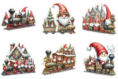 22 Christmas Train With Gnomes Clipart Bundle