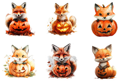 25 Halloween Fox Pumpkin Clipart PNG Bundle