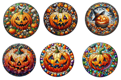 26 Stained Glass Halloween Pumpkin Clipart Bundle PNG, Colorful Jack O Lantern Sublimation Designs