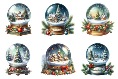 Christmas Snow Globe PNG Bundle 29 Winter Watercolor Designs