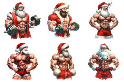 Bodybuilder Claus Santa PNG Bundle 25 Christmas Designs
