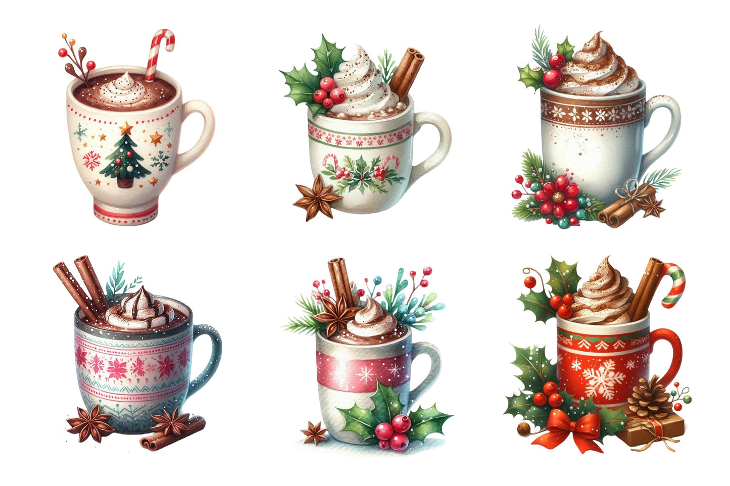 Christmas Hot Cocoa Cup PNG Clipart Bundle