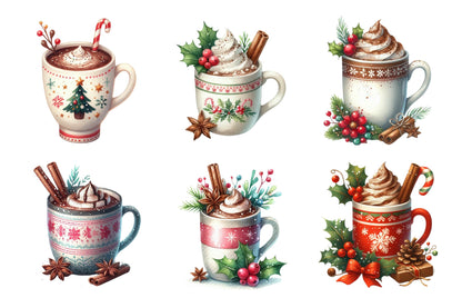 Christmas Hot Cocoa Cup PNG Clipart Bundle
