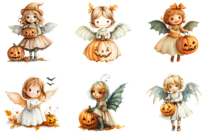 25 Halloween Cute Angel Clipart PNG Bundle