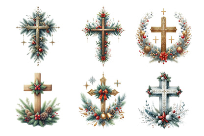 Christmas Cross PNG Bundle 28 Religious Holiday Cross Designs