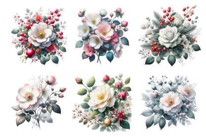 Christmas Rose PNG Bundle 28 Winter Floral Designs
