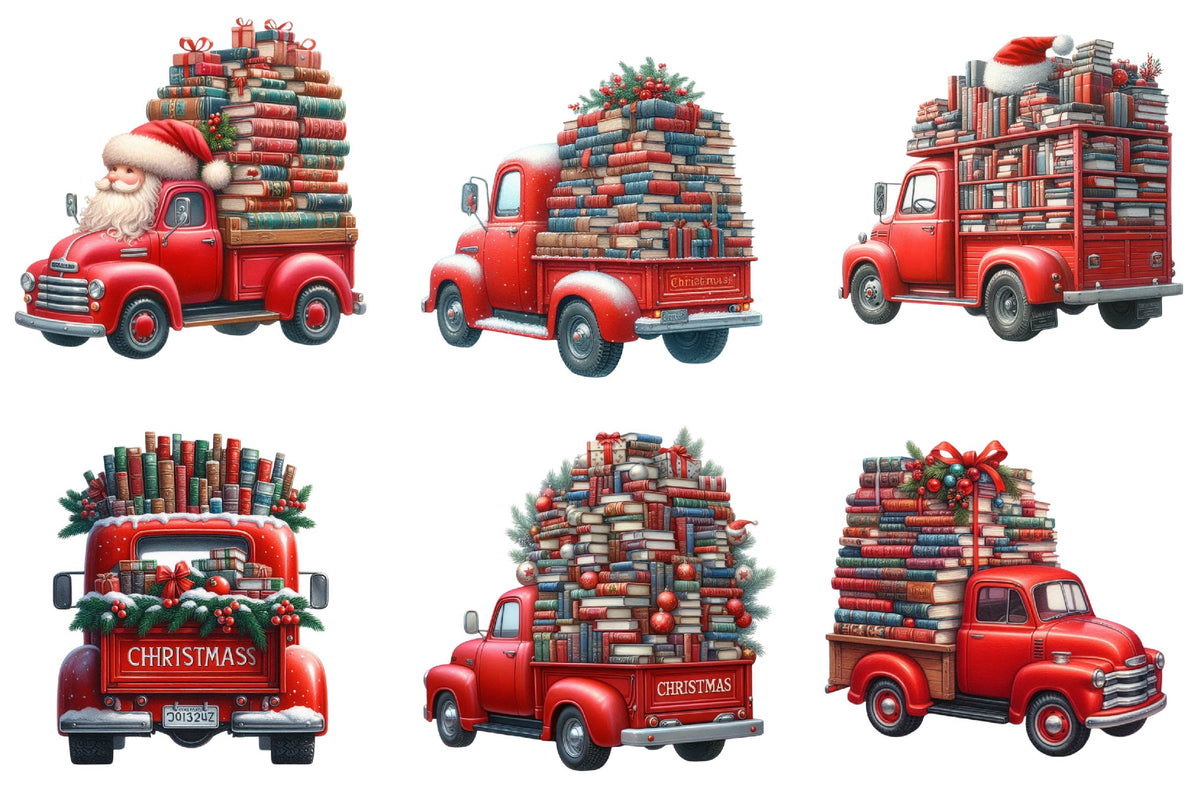 30 Christmas Red Truck Clipart Bundle PNG, Vintage Holiday Truck Christmas Sublimation
