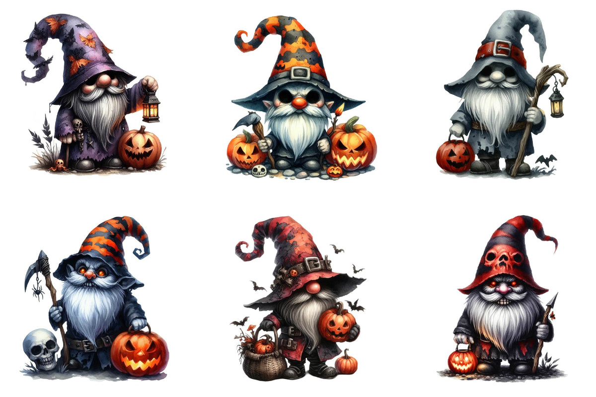 34 Halloween Scary Gnome Clipart PNG Bundle