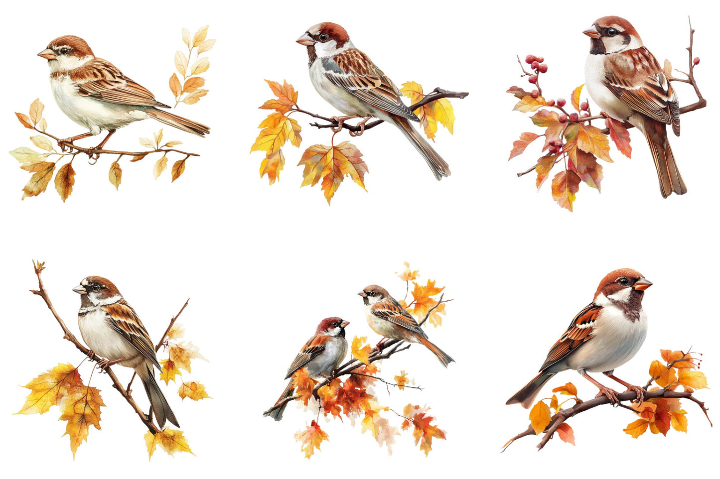 Autumn Sparrows Bird Clipart Bundle 24 Fall Sparrow Designs