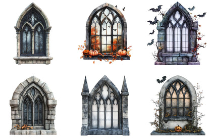 25 Halloween Gothic Window Clipart Bundle