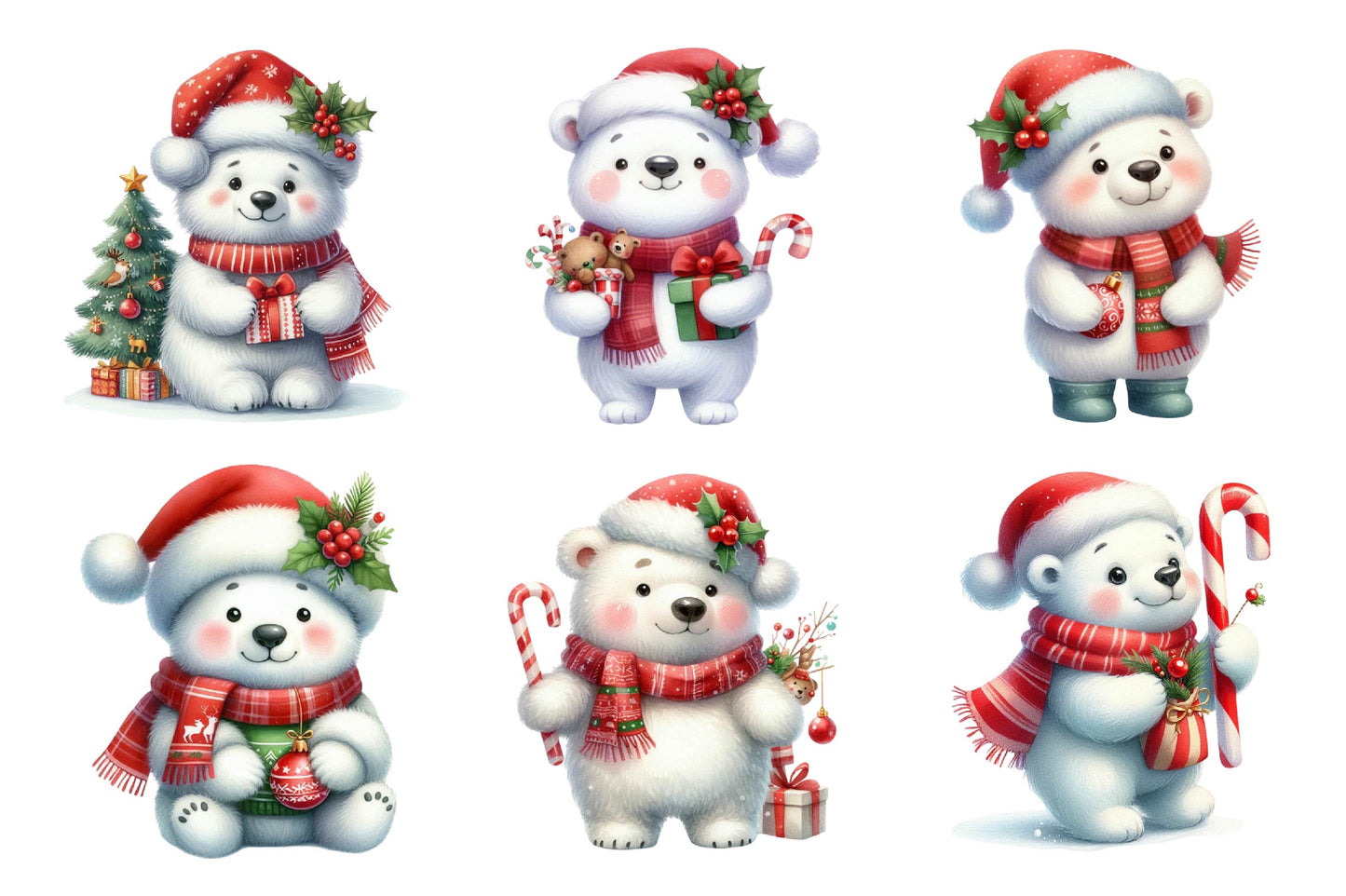 Christmas Polar Bear PNG Clipart Bundle