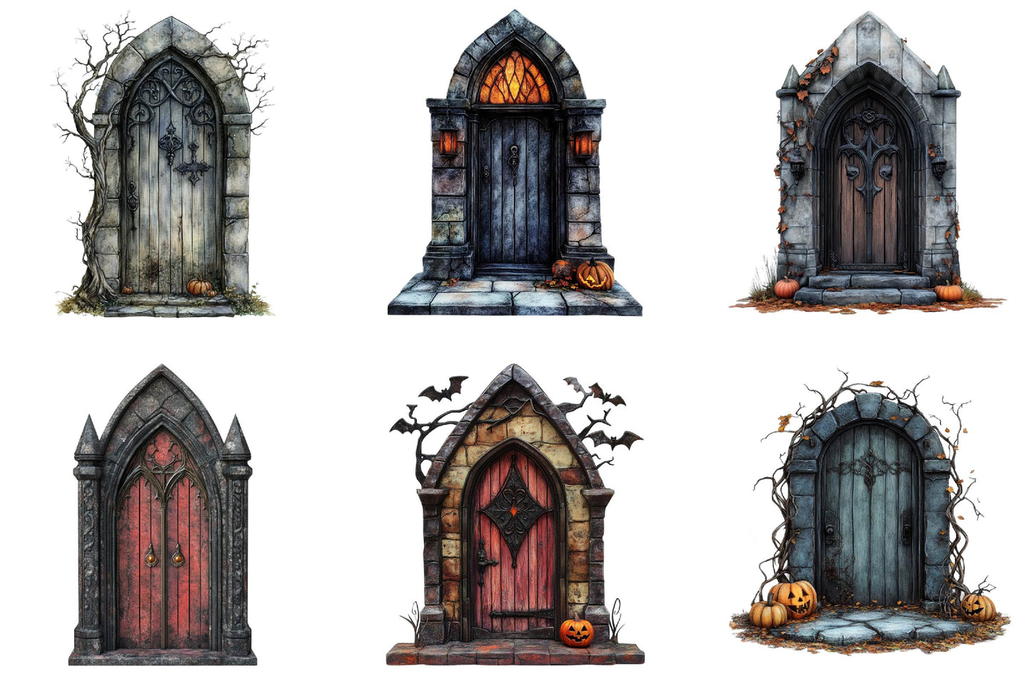 23 Halloween Gothic Door Clipart Bundle