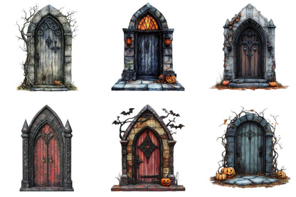 23 Halloween Gothic Door Clipart Bundle