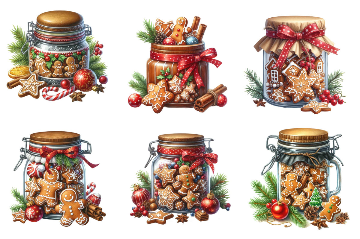 27 Christmas Gingerbread Jar Clipart Bundle PNG, Gingerbread Cookie Christmas Sublimation