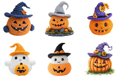 24 Halloween Crochet Pumpkin Pattern Clipart Bundle