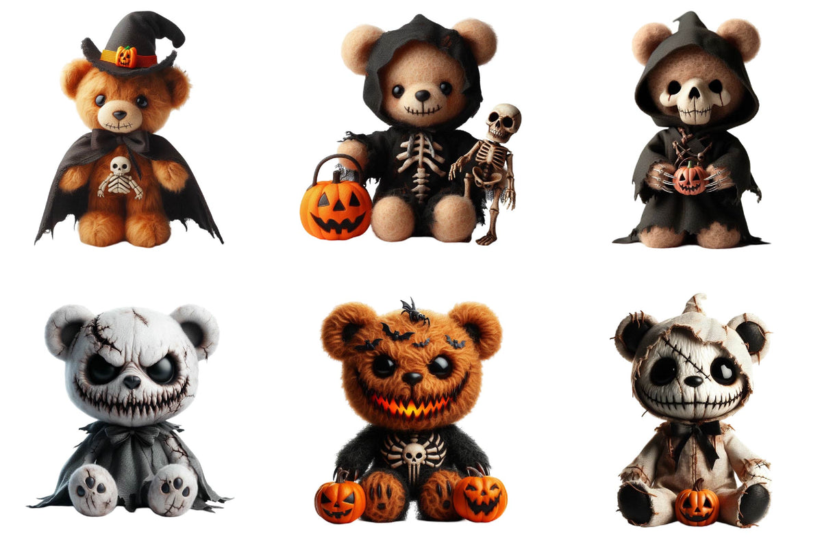 28 Halloween Scary Teddy Bear Clipart PNG Bundle