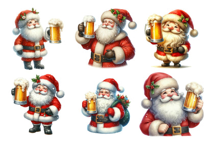 Christmas Santa Holding Beer Mug PNG Bundle