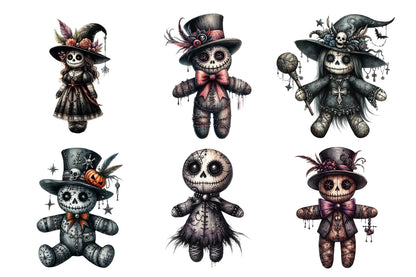 Halloween Gothic Voodoo Doll Watercolor PNG Bundle