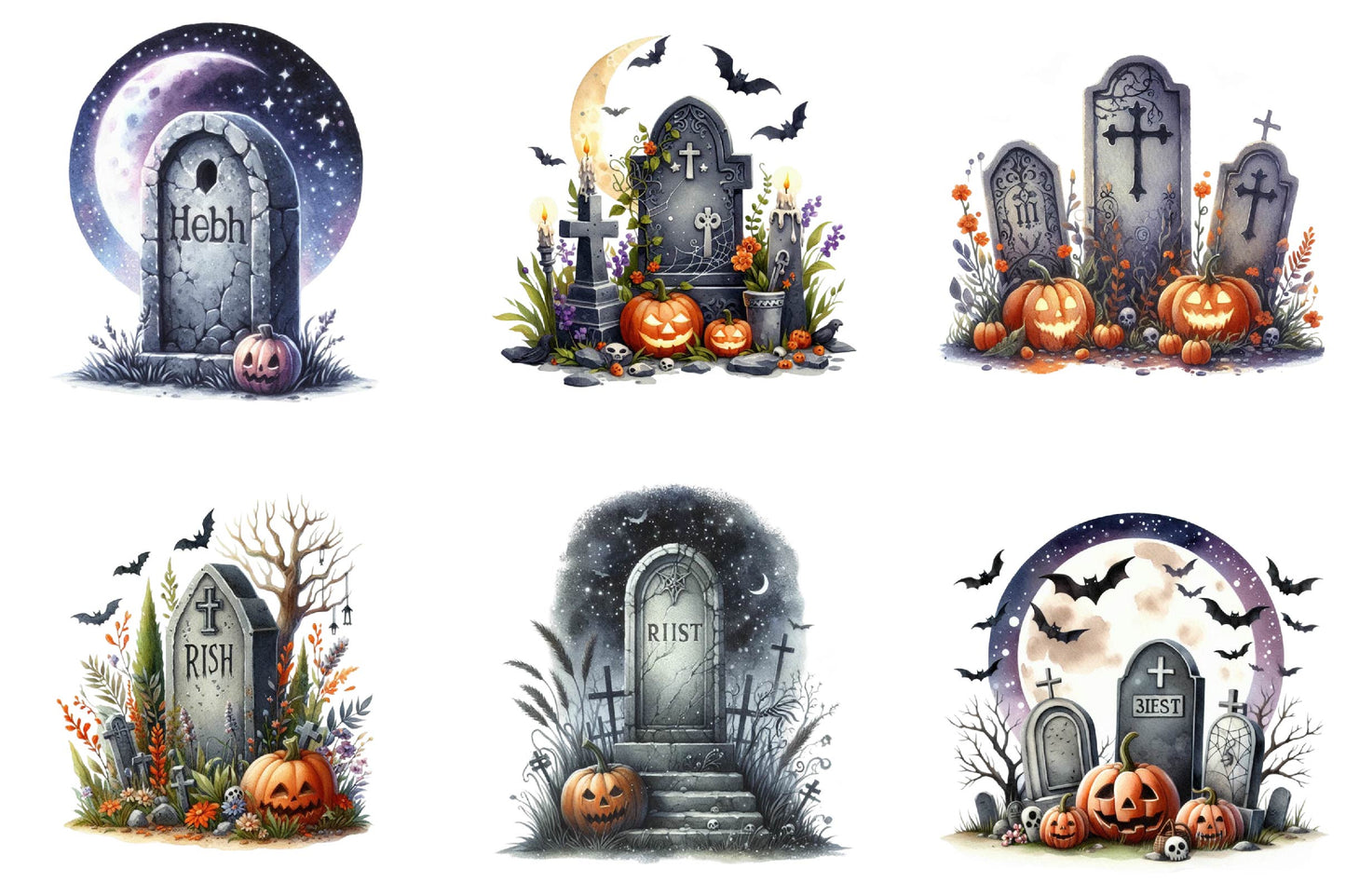 25 Halloween Tombstone Clipart PNG Bundle