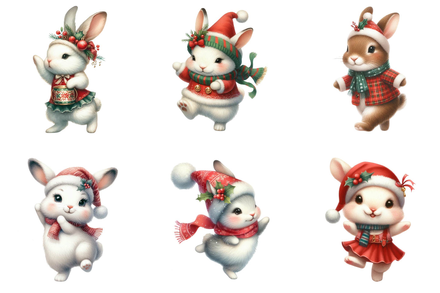 Christmas Dancing Bunnies Clipart Bundle 31 Bunny PNG Designs