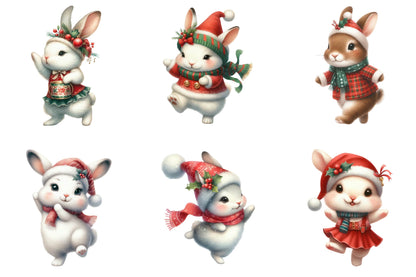 Christmas Dancing Bunnies Clipart Bundle 31 Bunny PNG Designs