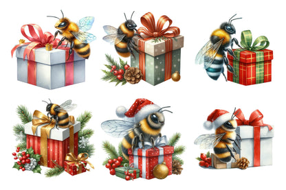 Christmas Bee Sitting PNG Clipart Bundle