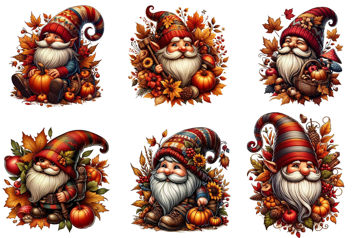 25 Autumn Gnome Clipart Bundle PNG, Fall Gnome Sublimation