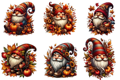 25 Autumn Gnome Clipart Bundle PNG, Fall Gnome Sublimation