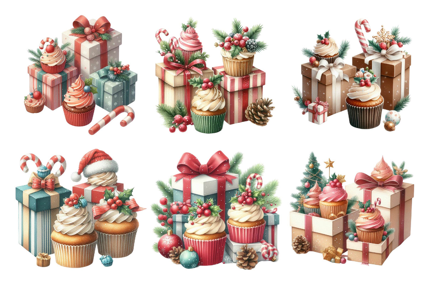 Christmas Cupcake PNG Clipart Bundle