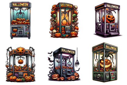 26 Halloween Claw Machine Clipart Bundle PNG, Spooky Pumpkin Arcade Game Sublimation