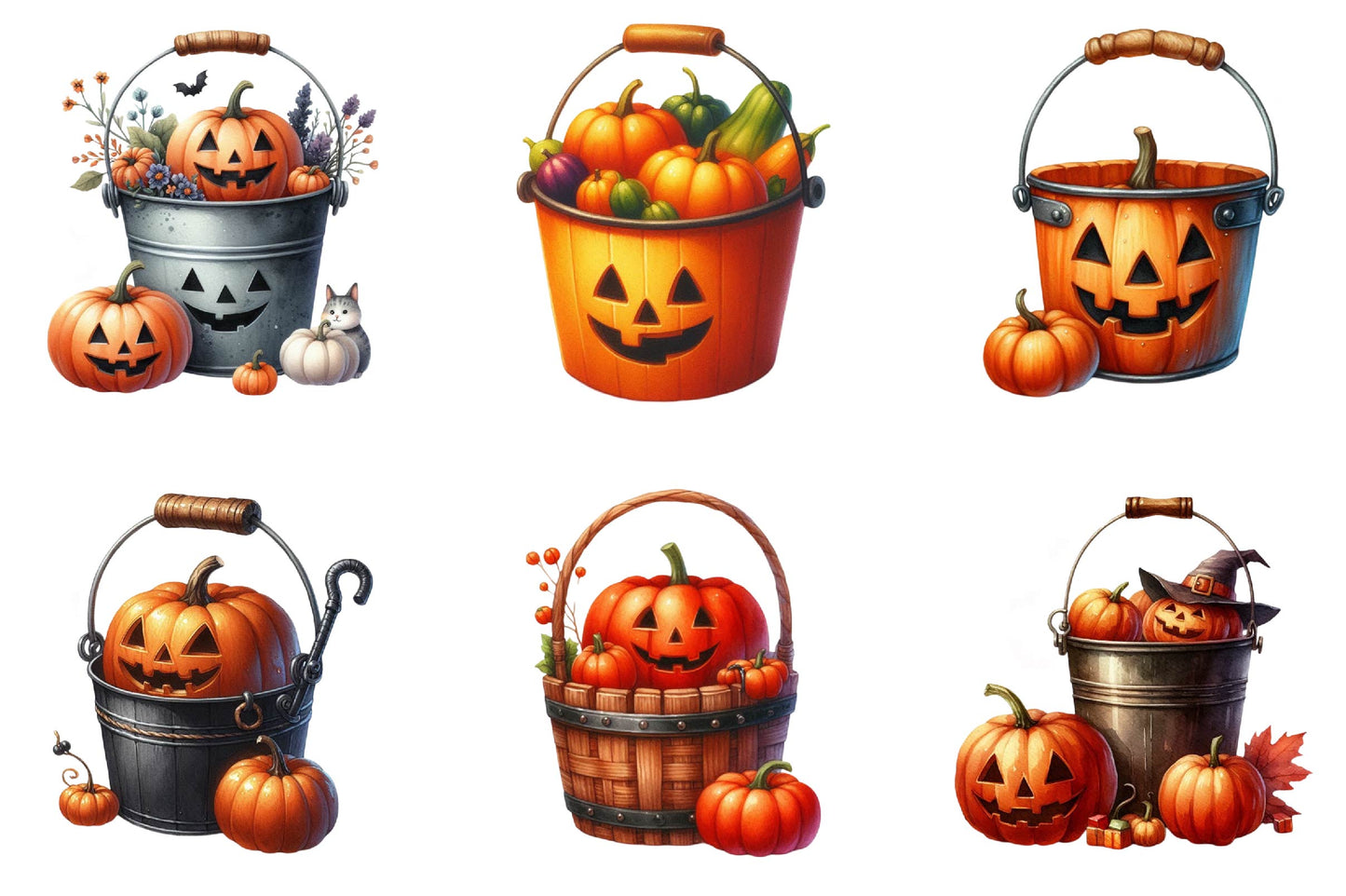 25 Halloween Pumpkin Bucket Clipart PNG Bundle