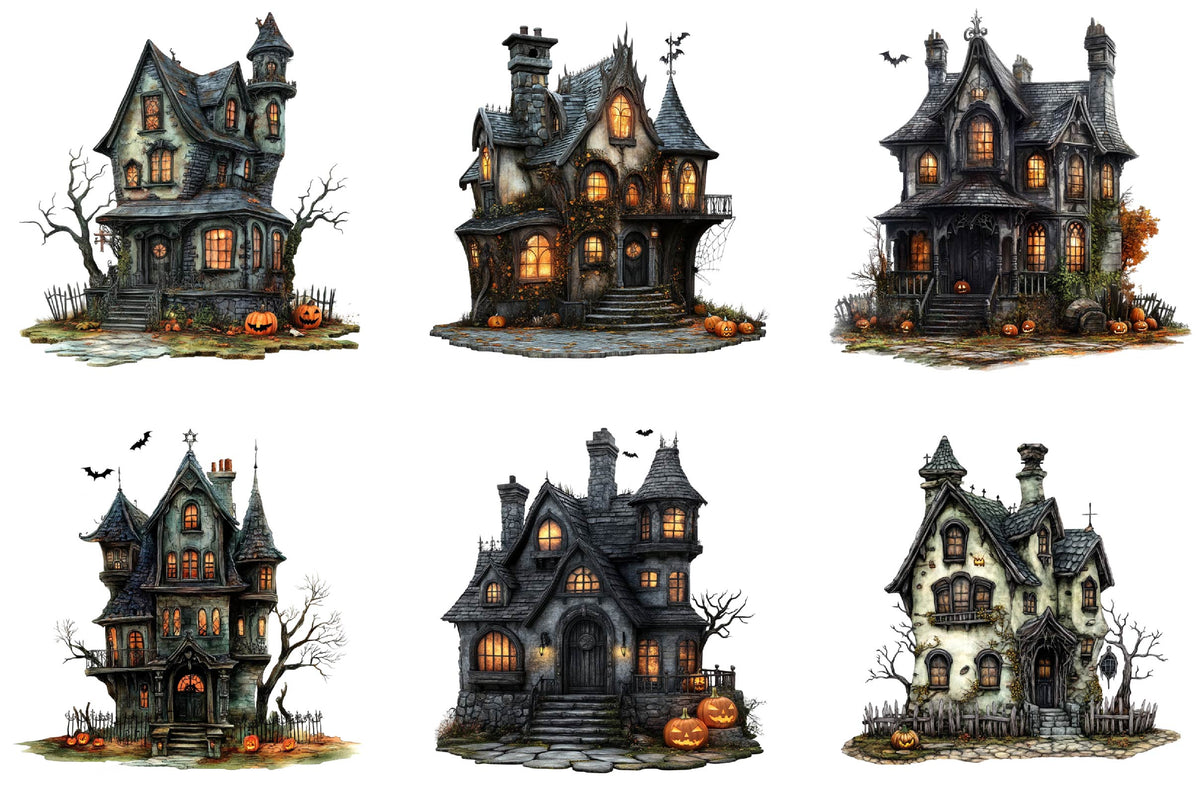 27 Halloween Gothic House Clipart Bundle