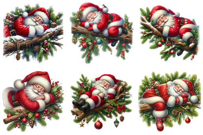 Christmas Sleeping Santa Watercolor Clipart PNG Bundle