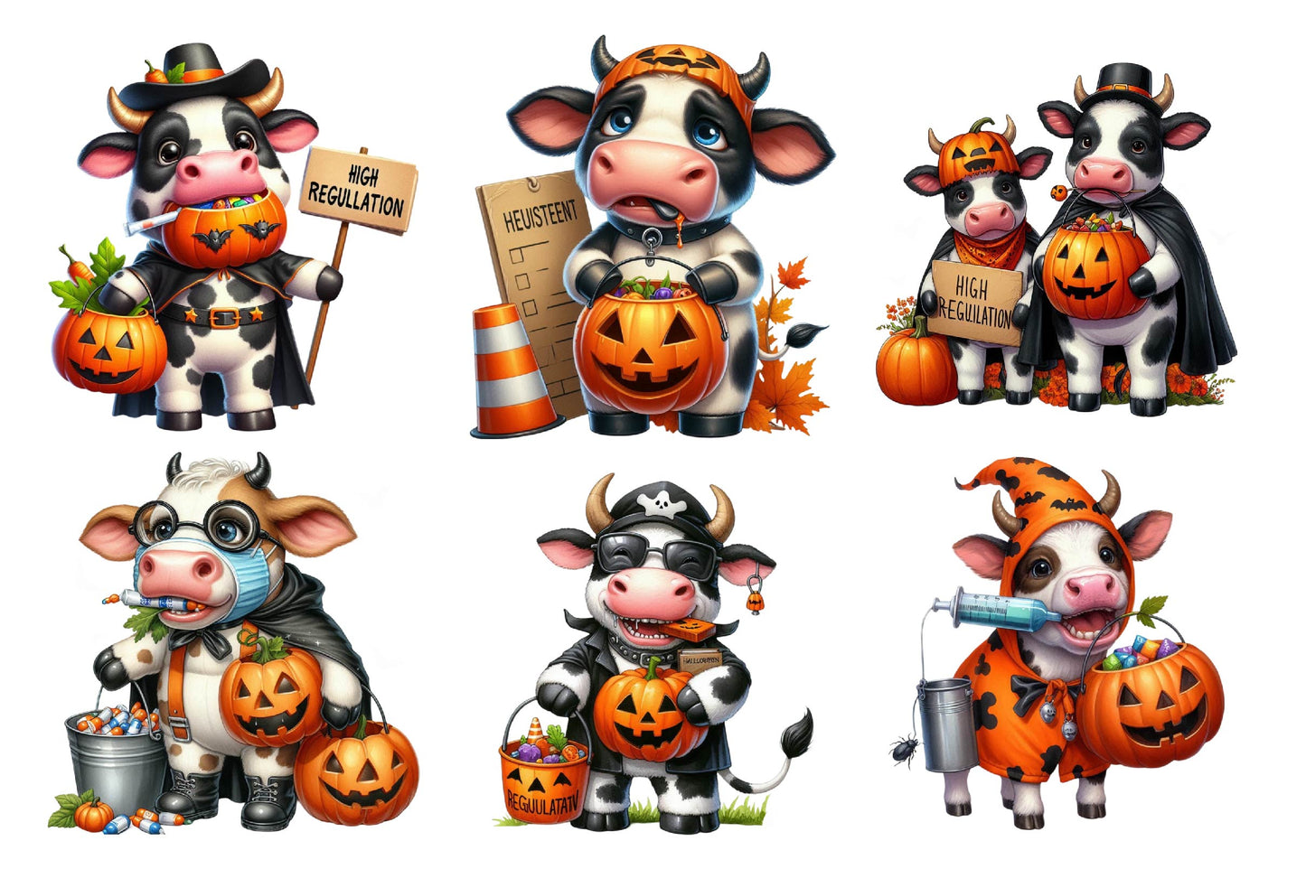 Halloween Funny Cows PNG Bundle 26 Designs