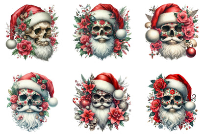 31 Christmas Santa Floral Skull Clipart Bundle