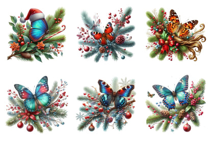 Christmas Butterfly Clipart Bundle 28 Colorful Holiday Butterfly PNG Designs