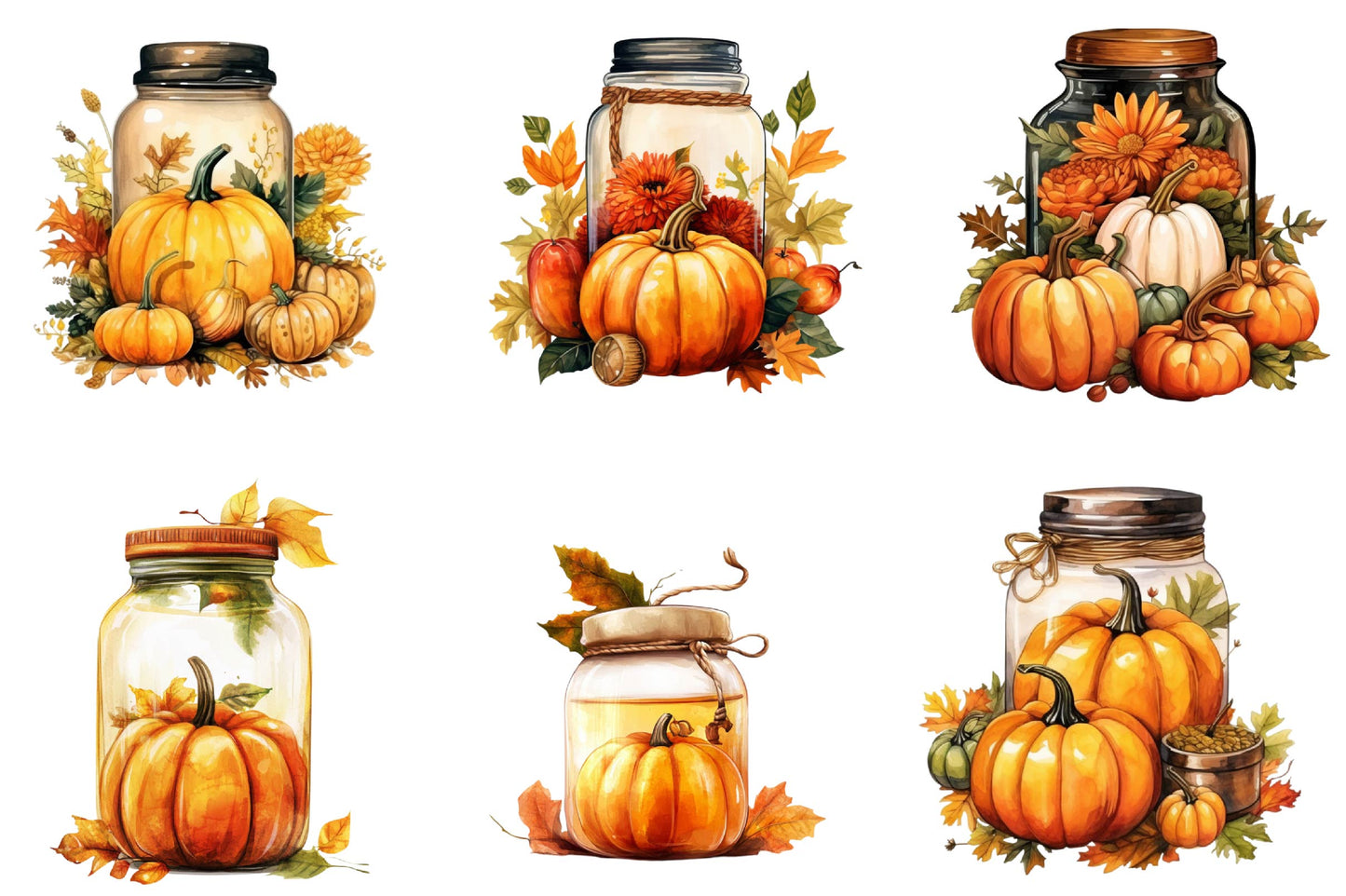 Autumn Pumpkin Jar Clipart Bundle 20 Fall Pumpkin Jar Designs