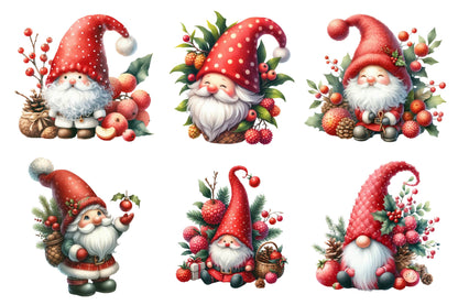 Christmas Lychee Gnome Watercolor Clipart PNG Bundle