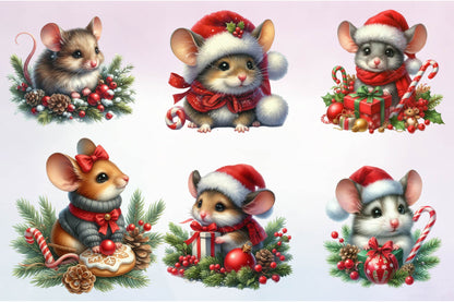 28 Christmas Mouse Clipart Bundle PNG, Cute Holiday Mouse Christmas Sublimation