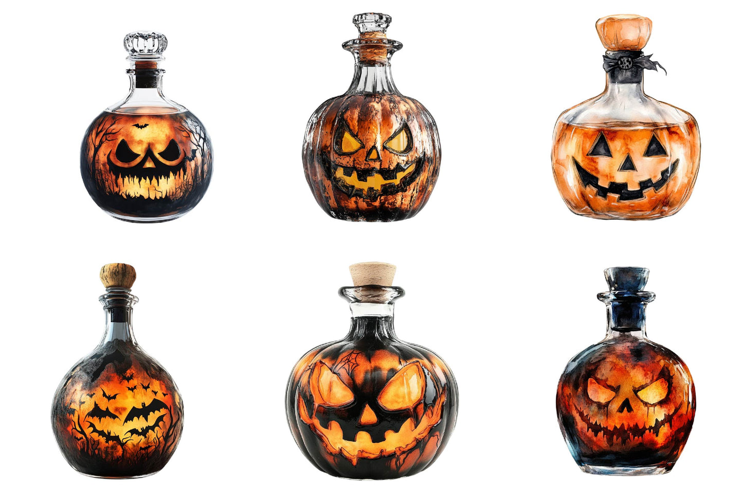 23 Halloween Whiskey Decanter Clipart PNG Bundle