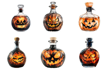 23 Halloween Whiskey Decanter Clipart PNG Bundle