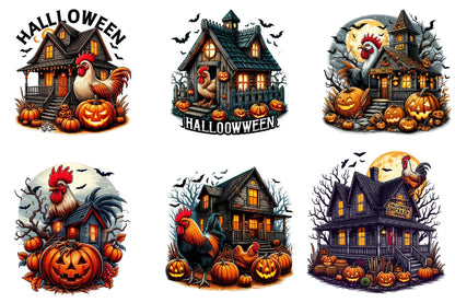 29 Halloween Chicken House Clipart Bundle PNG, Spooky Chicken Coop Halloween Sublimation