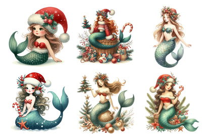 Christmas Mermaid PNG Bundle 22 Festive Mermaid Designs