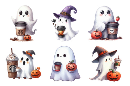 Halloween Ghost Drink Coffee PNG Bundle 28 Designs