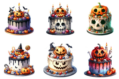 27 Halloween Party Cake Clipart PNG Bundle